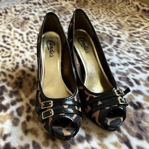 Candie's Black and Tan Animal Patterned Heels